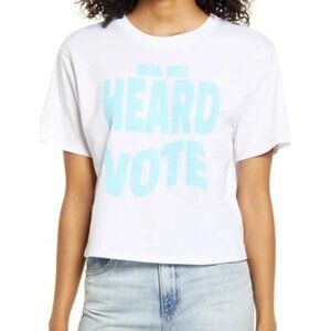 BP Womens Size Medium Be Heard Vote Short Sleeve Graphic Tshirt in White 2338